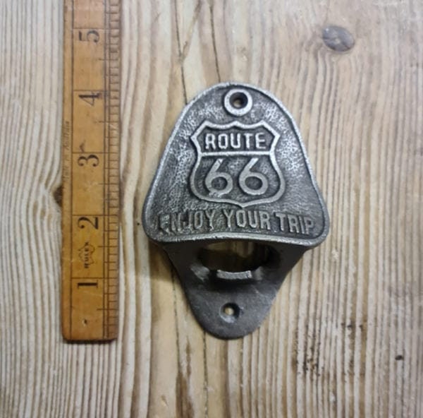 ROUTE 66 \ Cast Iron Wall Mounted Bottle Opener \ Bar Hotel Pub Vintage Home Bar