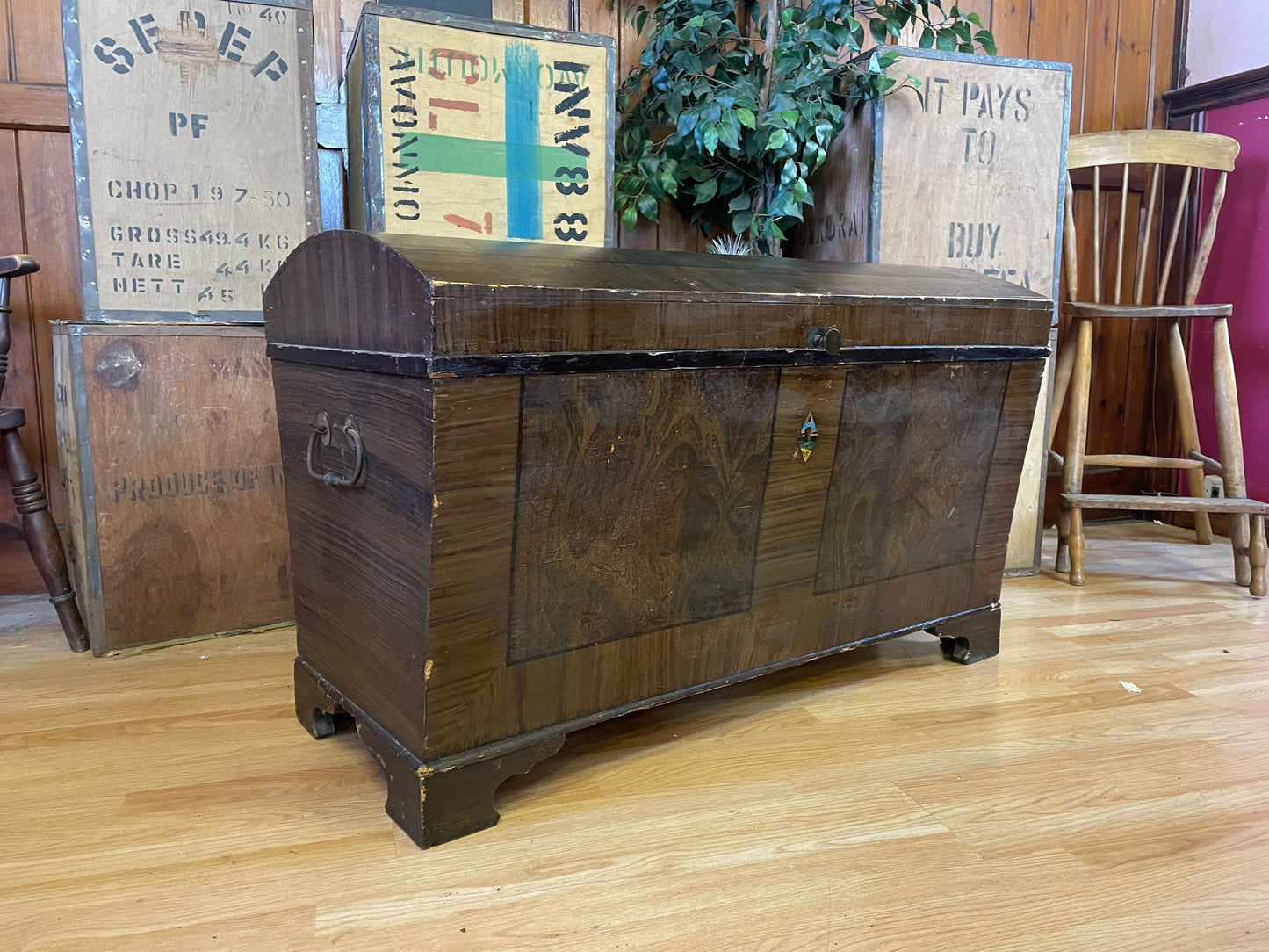 A Large Very Rustic Dutch Trunk \ Vintage Industrial Blanket Box \ Log Storage