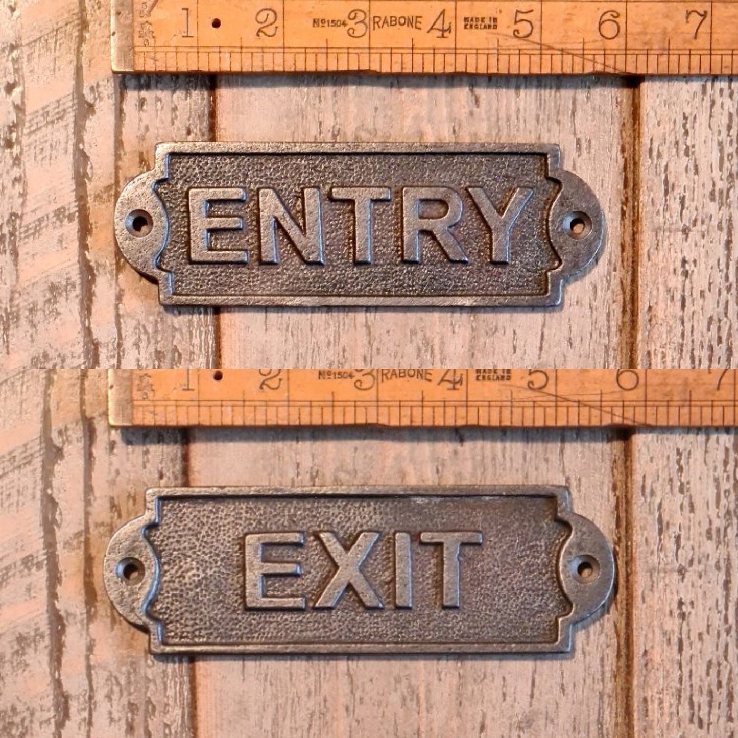 ENTRY & EXIT \ Cast Iron Rustic Metal Industrial Style Heavy Plaque Sign \ Shop Restaurant Retail