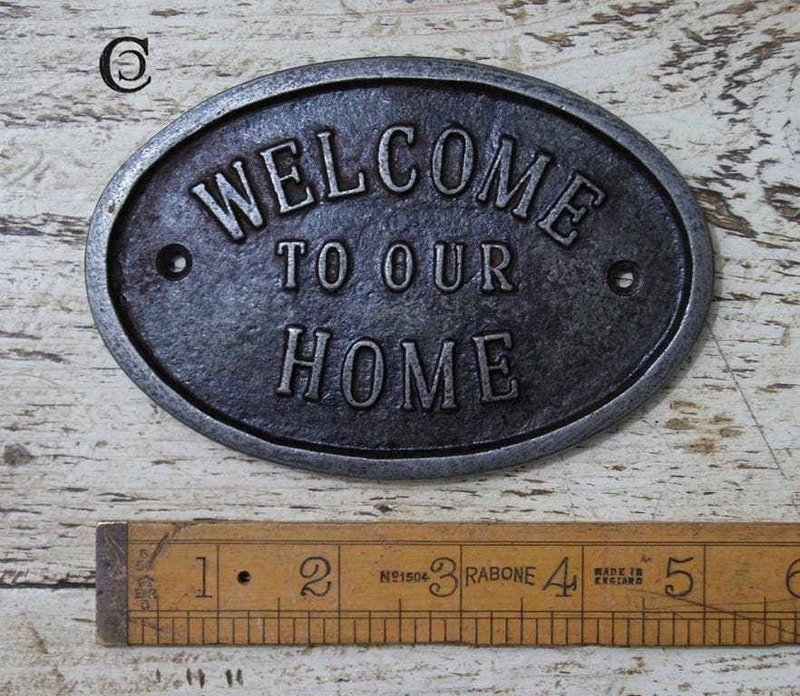 WELCOME To OUR HOME \ Cast Iron Room Door Plaque \ Wall Sign \ vintage \ retro \ Industrial  \ Home Decor