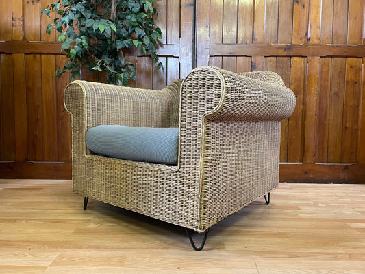 Vintage Wicker Club Chair \ Boho Armchair \ Retro Lounge Chair \ A