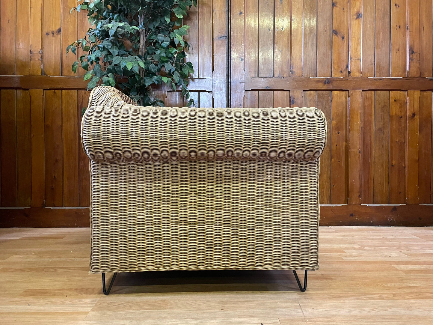 Vintage Wicker Club Chair \ Boho Armchair \ Retro Lounge Chair \ A