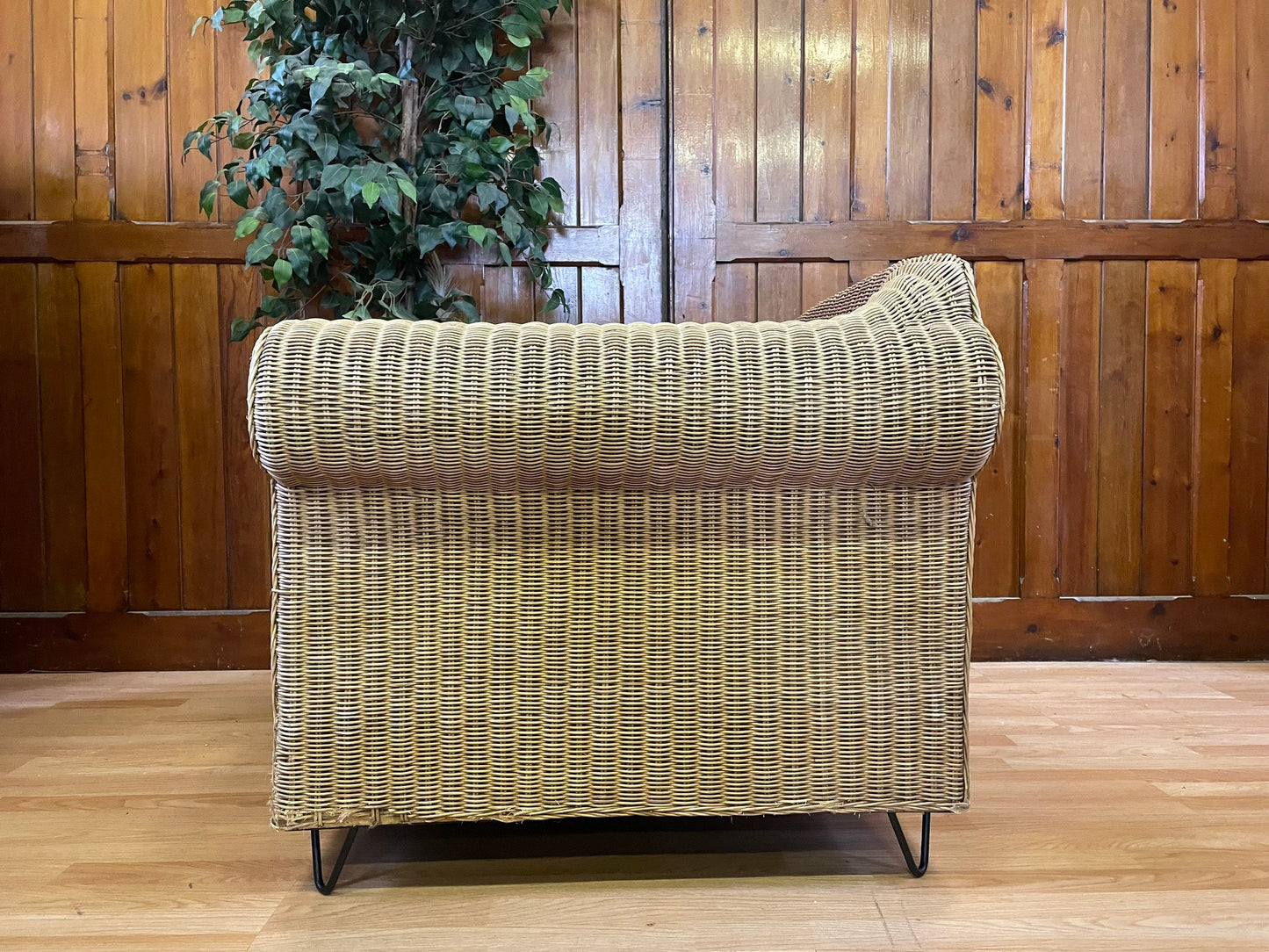 Vintage Wicker Club Chair \ Boho Armchair \ Retro Lounge Chair \ A