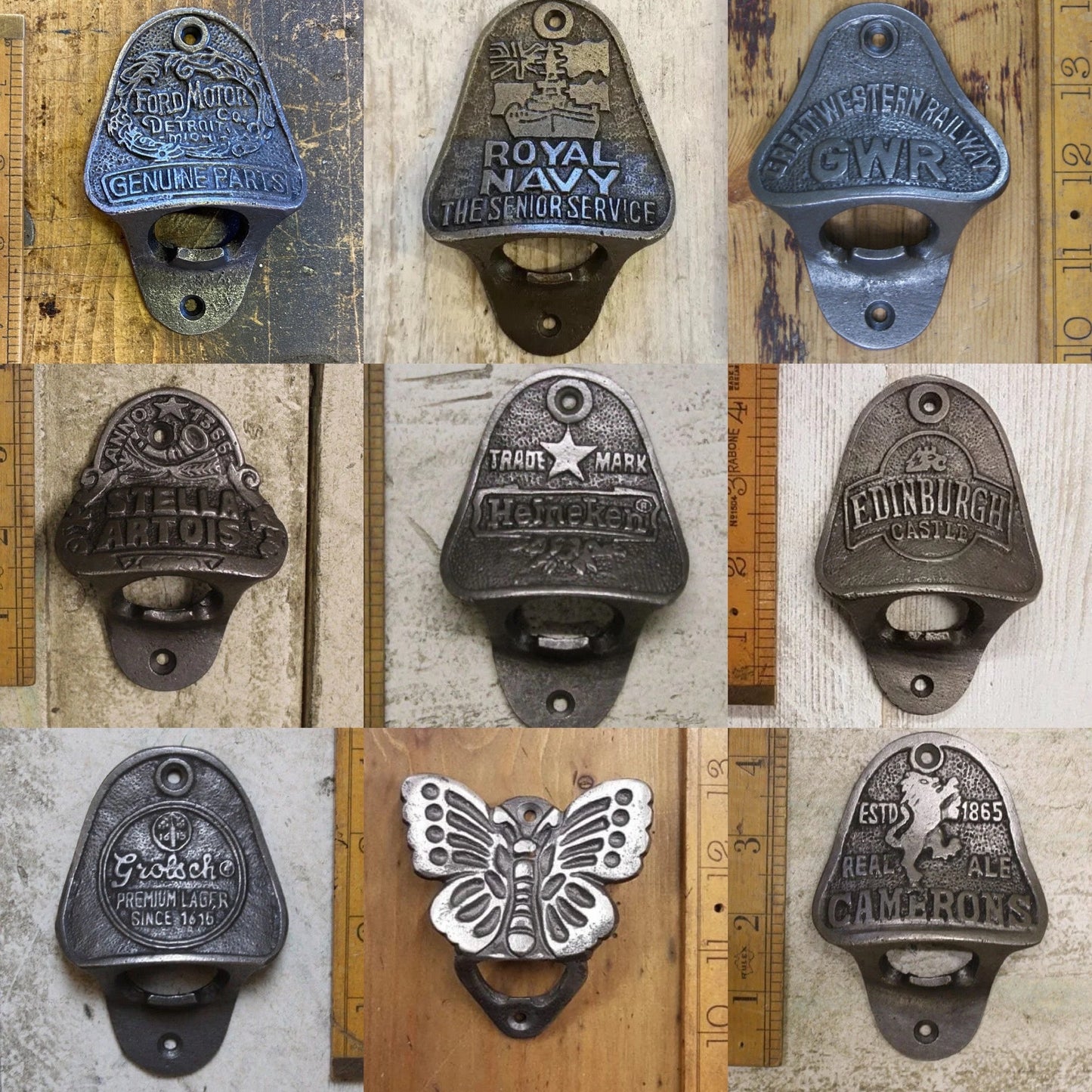 Cast Iron Bottle Opener \ With Cap Catcher \ Wall Mounted \ Vintage Gift Home Bar \ Different Designs Available