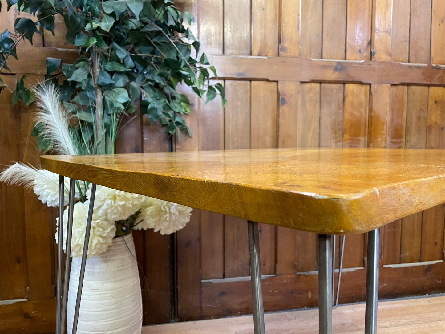 Rustic Elm Dining Table on Hairpin Legs \ Farmhouse Live Edge Kitchen Table \ Desk