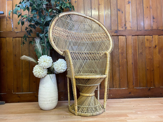 Large Mid Century Wicker Peacock Chair \ Boho Rattan Chair \ Perfect Display Piece \