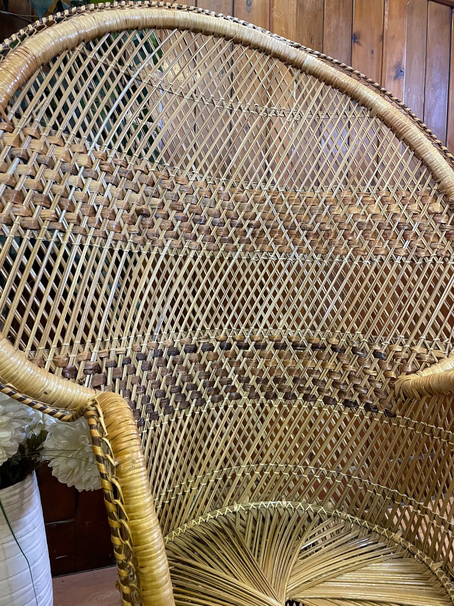 Large Mid Century Wicker Peacock Chair \ Boho Rattan Chair \ Perfect Display Piece \