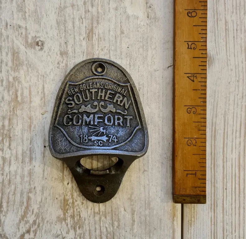 SOUTHERN COMFORT \ Cast Iron Wall Mounted Bottle Opener \ Vintage Style Home Bar