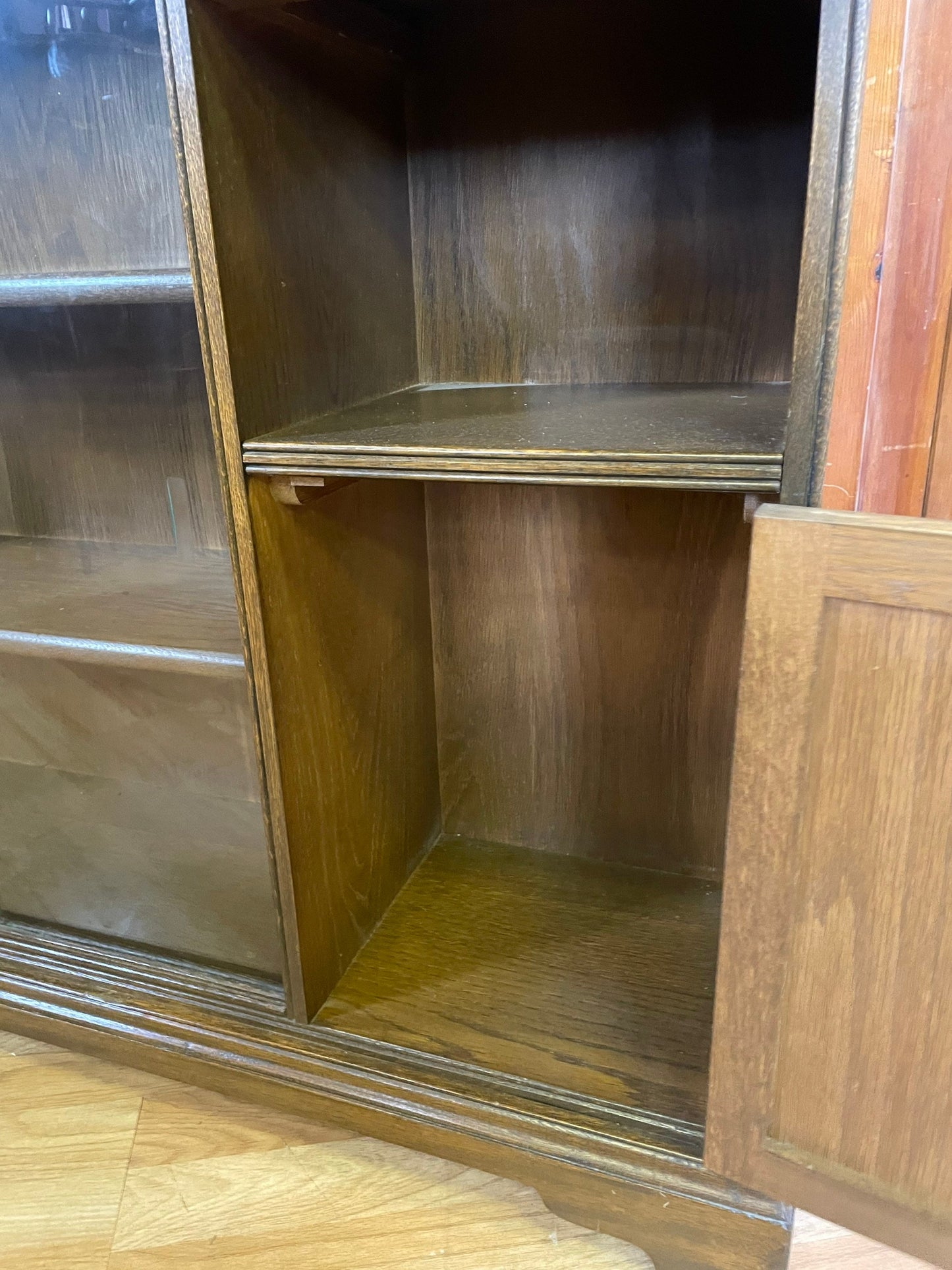 Vintage Narrow Glazed Bookcase and Cupboard by Old Charm \ Oak Console Table \ Sideboard