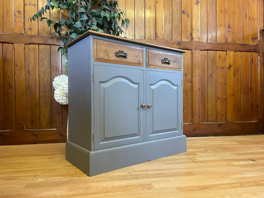 Vintage Pine Painted Grey Sideboard \ Rustic Farmhouse Dresser Base \ Drinks Cabinet