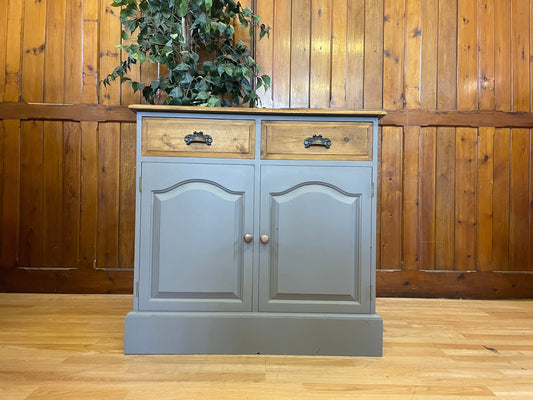 Vintage Pine Painted Grey Sideboard \ Rustic Farmhouse Dresser Base \ Drinks Cabinet