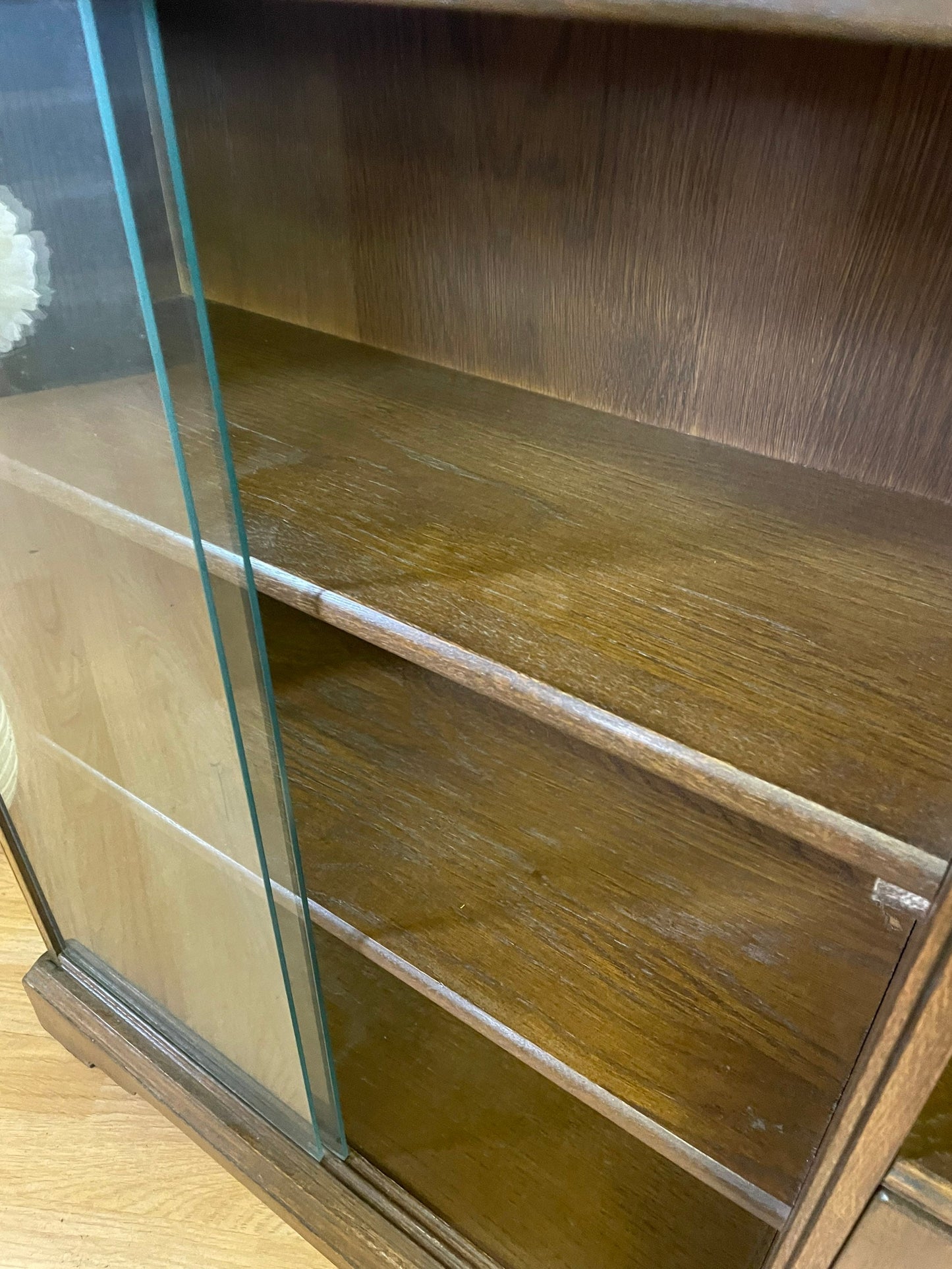 Vintage Narrow Glazed Bookcase and Cupboard by Old Charm \ Oak Console Table \ Sideboard