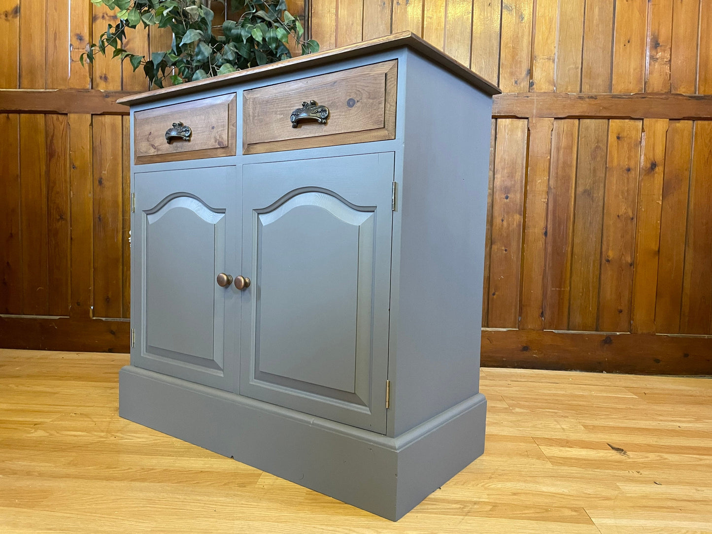 Vintage Pine Painted Grey Sideboard \ Rustic Farmhouse Dresser Base \ Drinks Cabinet