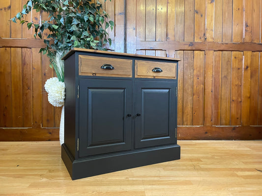 Vintage Pine Painted Black Sideboard \ Rustic Farmhouse Dresser Base \ Drinks Cabinet