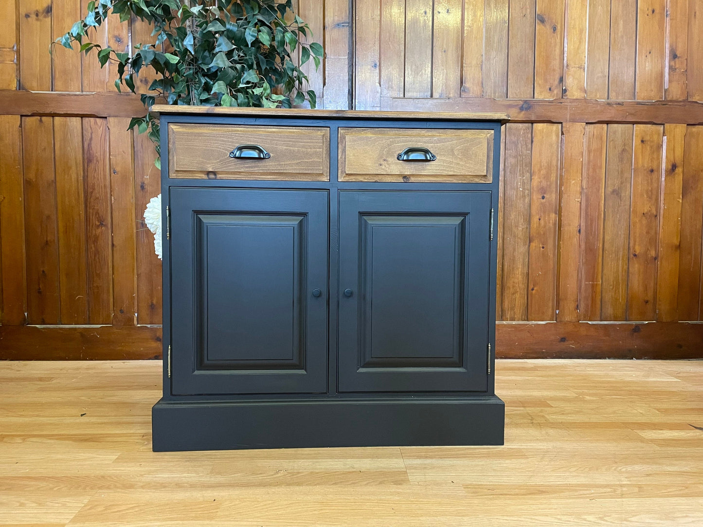 Vintage Pine Painted Black Sideboard \ Rustic Farmhouse Dresser Base \ Drinks Cabinet