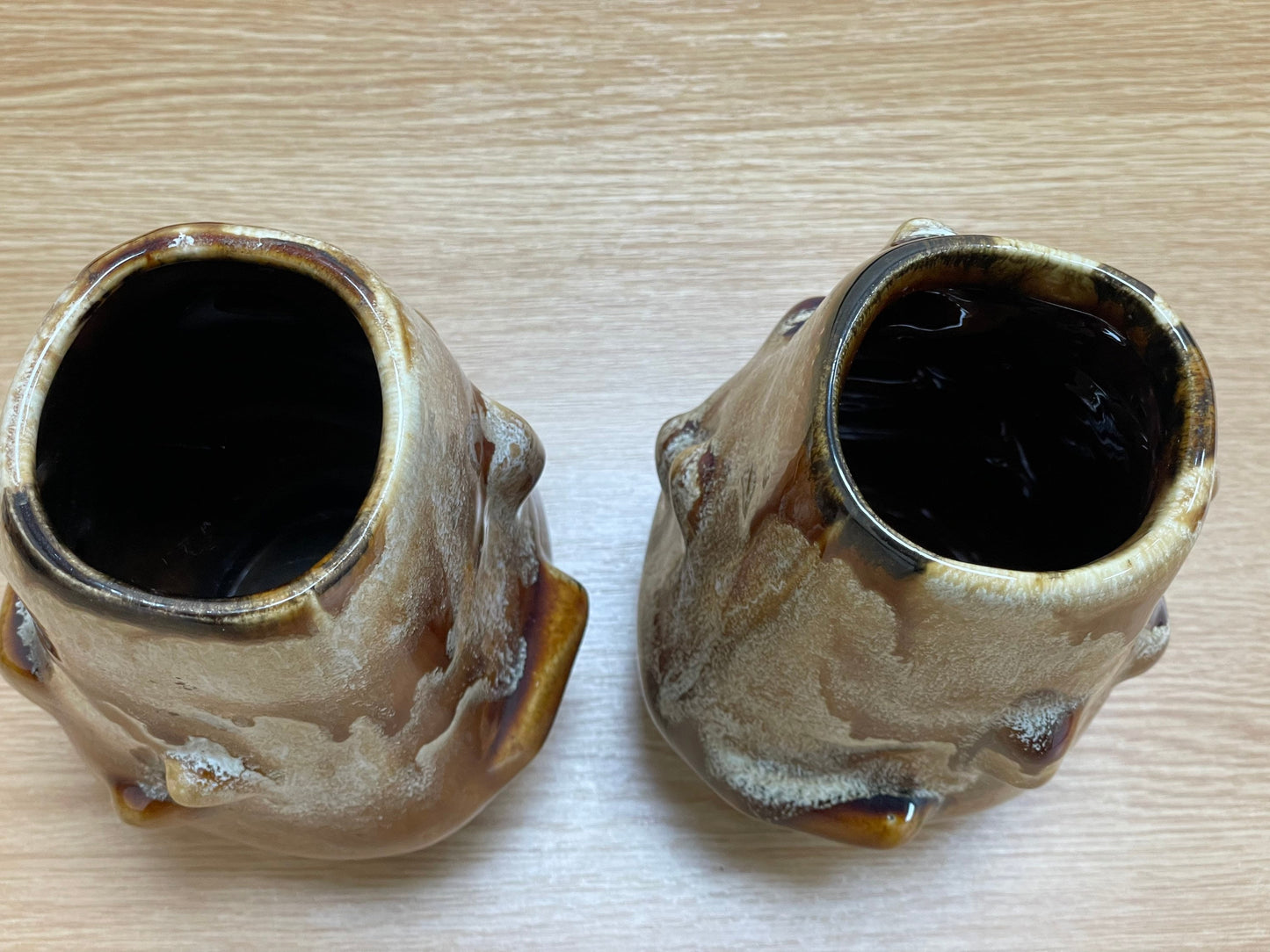 Unusual Pair Drip Glaze West German Style Pottery Vases \ Fat Lava Ombré Vase