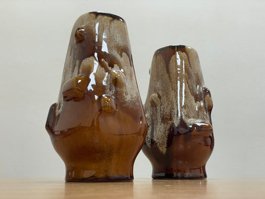 Unusual Pair Drip Glaze West German Style Pottery Vases \ Fat Lava Ombré Vase