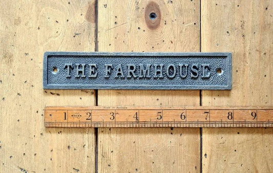 THE FARMHOUSE \ Cast Iron Rustic Metal Industrial Style Heavy Plaque Sign \ House Name Number