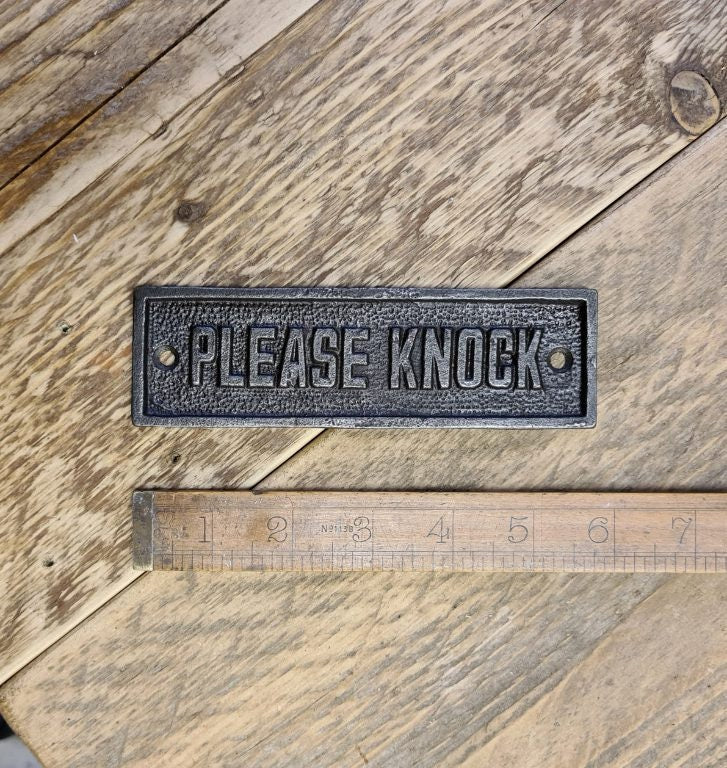 PLEASE KNOCK \ Cast Iron House Sign \ Room Door Plaque Wall Sign \ Vintage Retro Industrial