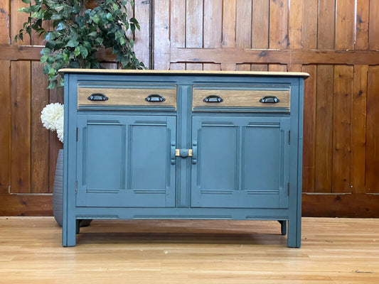 Vintage Ercol Sideboard Painted Blue \ Rustic Elm Farmhouse Dresser Base \ Drinks Cabinet