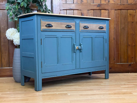 Vintage Ercol Sideboard Painted Blue \ Rustic Elm Farmhouse Dresser Base \ Drinks Cabinet