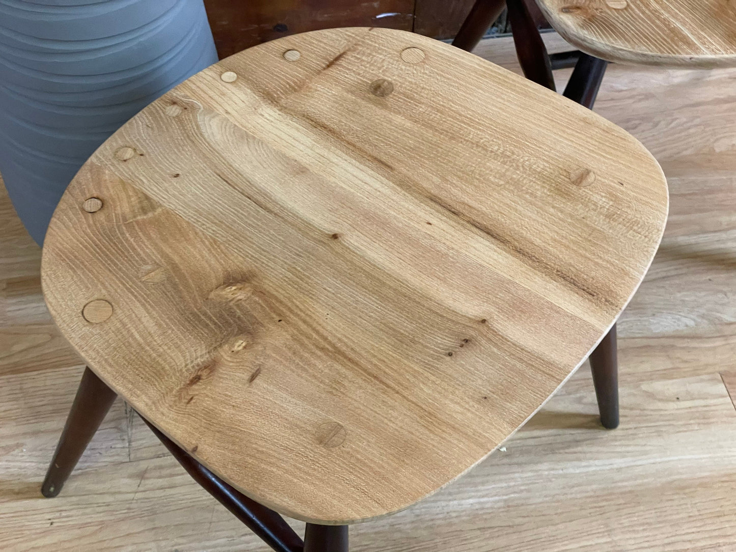 Vintage Pair Converted Ercol Quaker Chair Stools / Mid Century Elm Stools / B