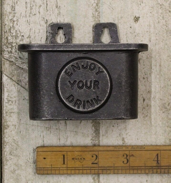 ENJOY YOUR DRINK \ Cast Iron Wall Mounted Bottle Cap Catcher \ Vintage Style Home Bar