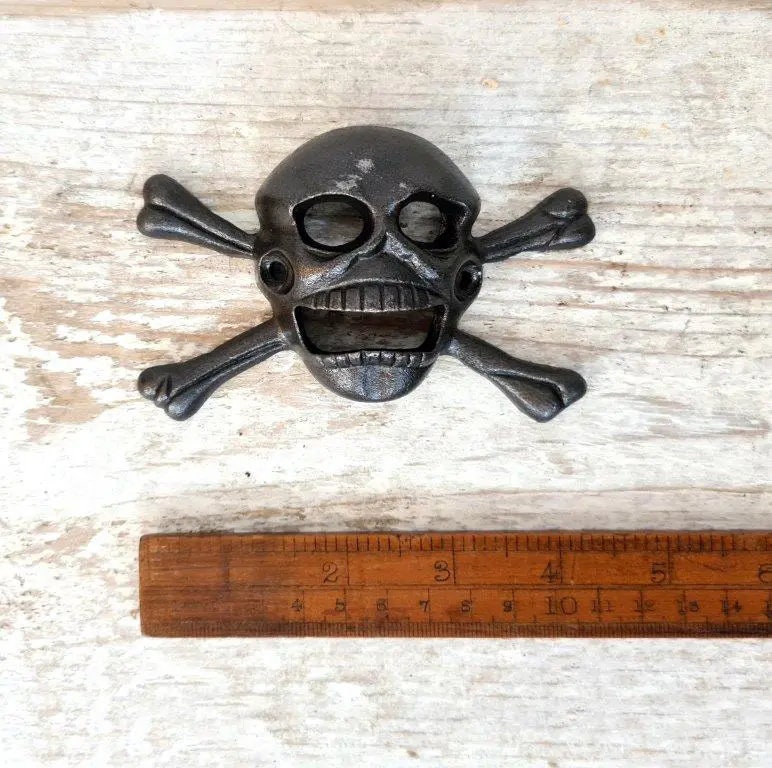 SKULL & CROSSBONES \ Cast Iron Wall Mounted Bottle Opener \ Vintage Style Home Bar