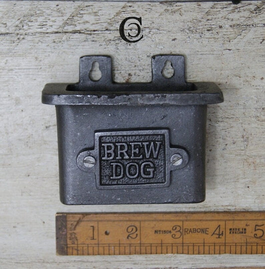 BREW DOG \ Cast Iron Wall Mounted Bottle Cap Catcher \ Vintage Style Home Bar