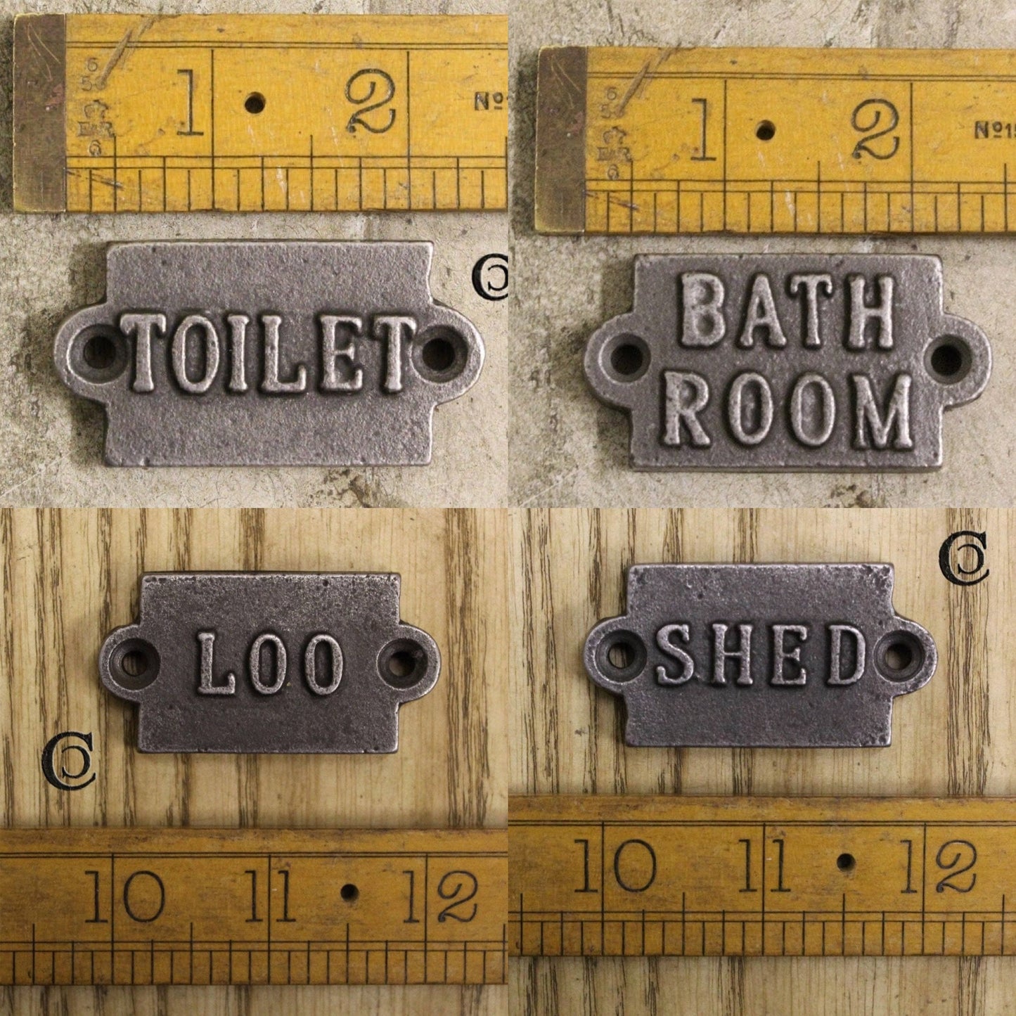 PETITE PLAQUES \ \ Cast Iron Rustic Metal Industrial Style Heavy Plaque Sign \ Vintage Style Industrial Retro Wall Sign Toilet