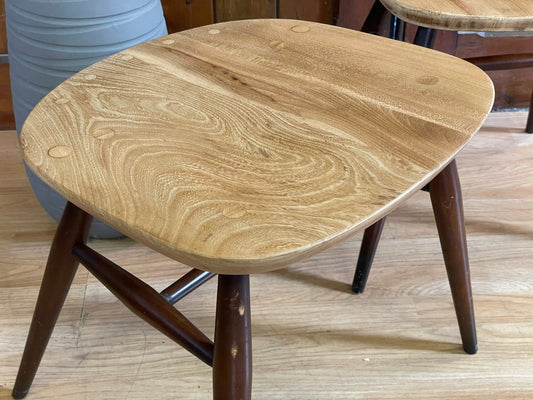 Vintage Pair Converted Ercol Quaker Chair Stools / Mid Century Elm Stools