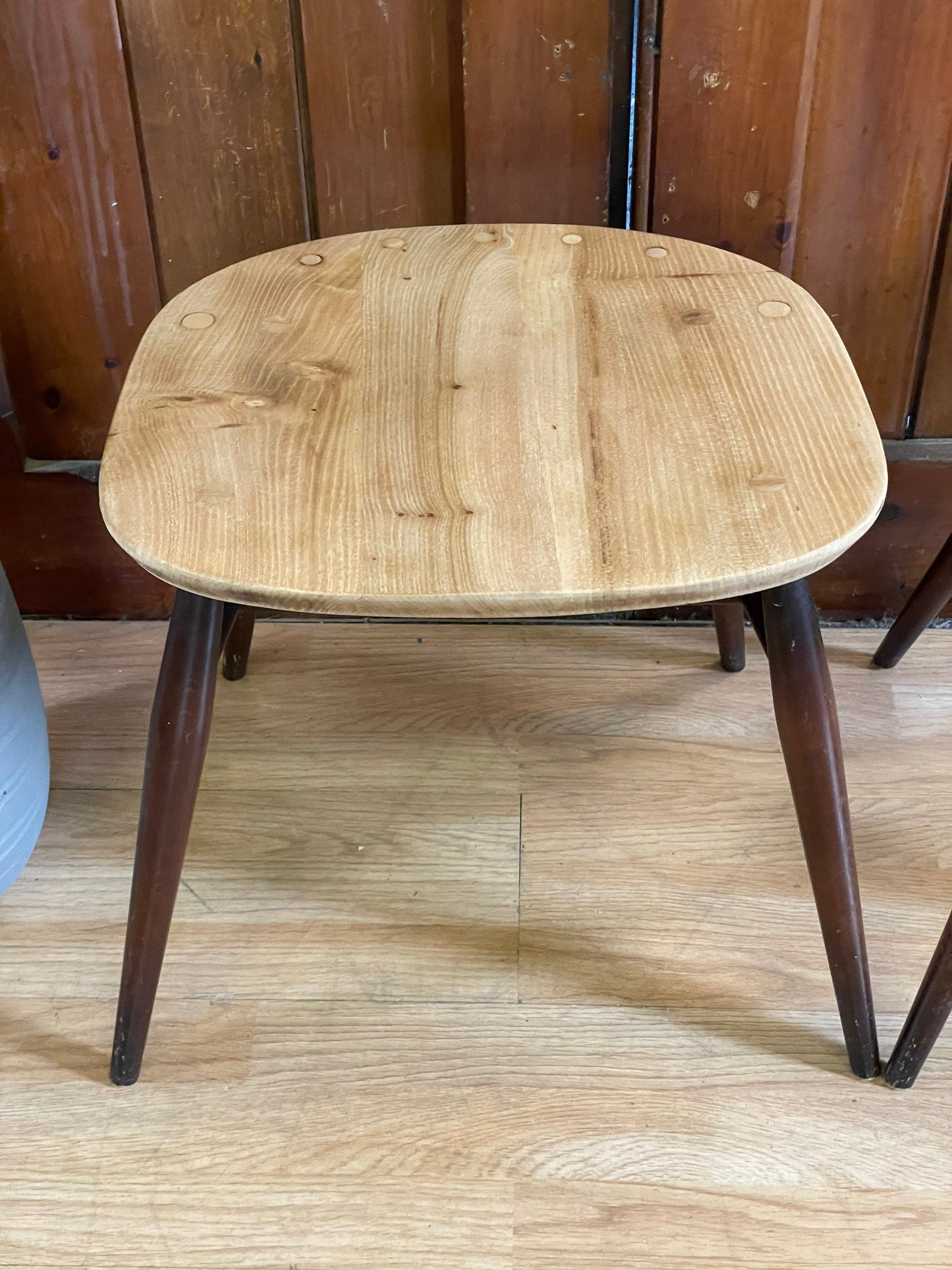 Vintage Pair Converted Ercol Quaker Chair Stools / Mid Century Elm Stools / B