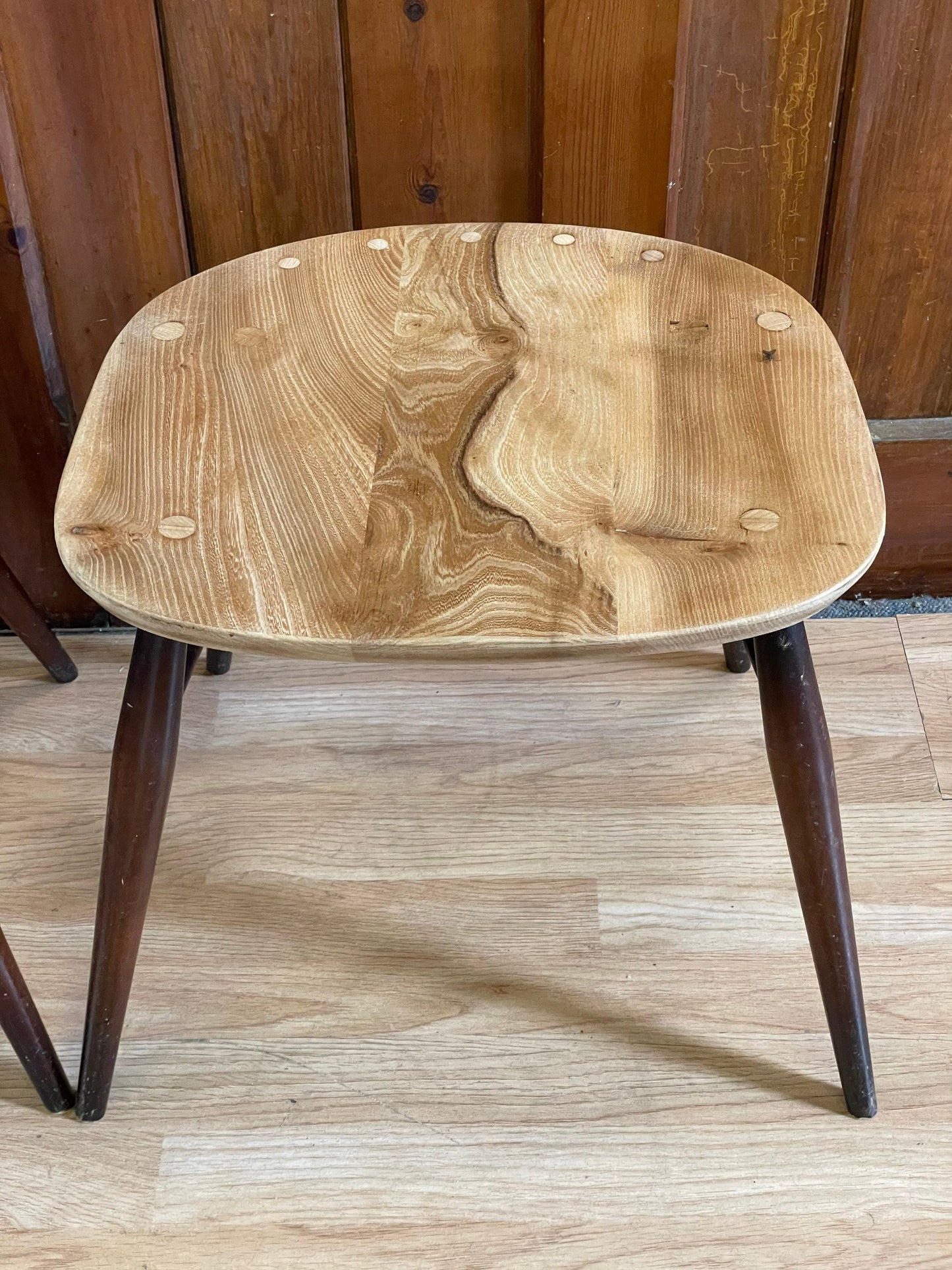 Vintage Pair Converted Ercol Quaker Chair Stools / Mid Century Elm Stools / B