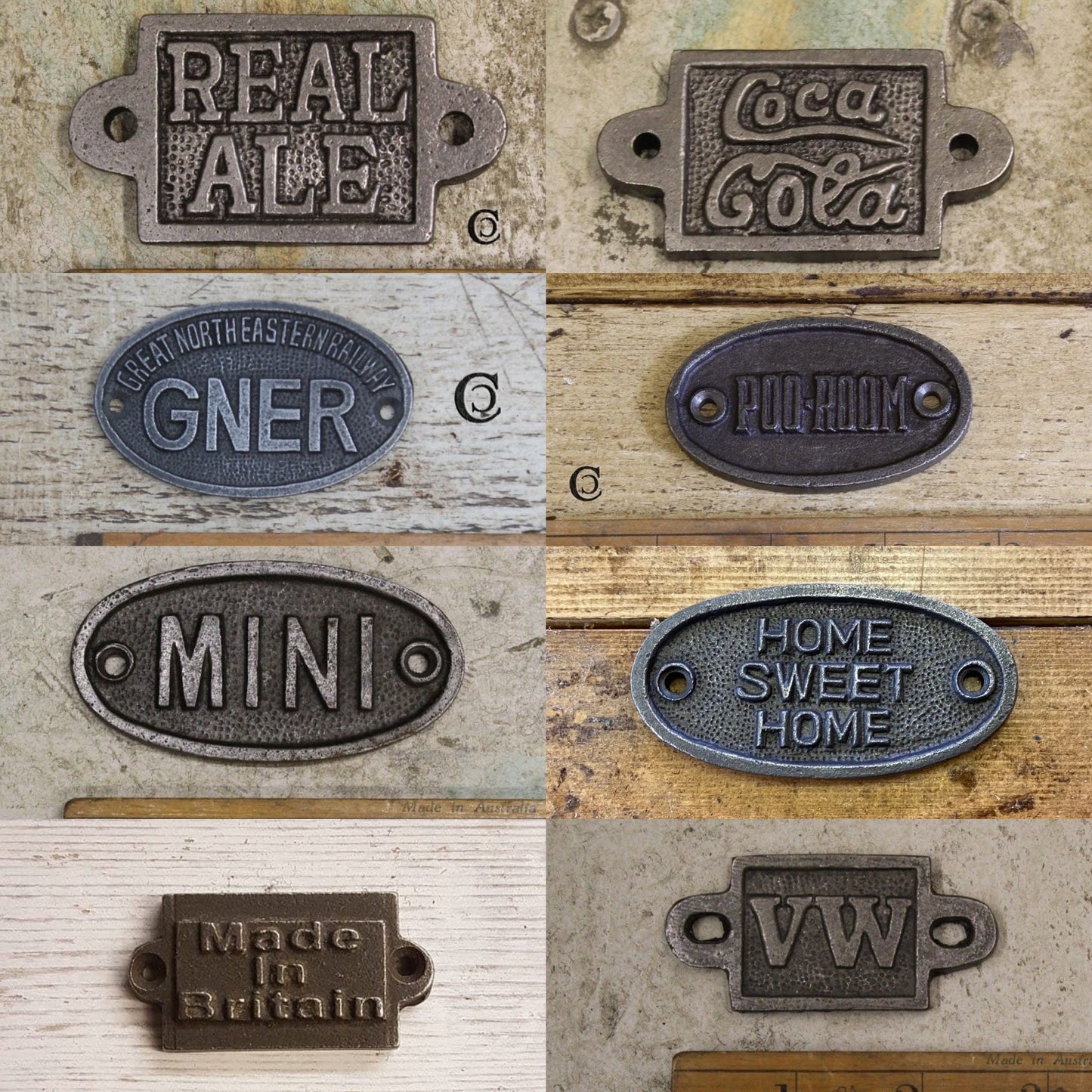 PETITE PLAQUES \ \ Cast Iron Rustic Metal Industrial Style Heavy Plaque Sign \ Vintage Style Industrial Retro Wall Sign Toilet