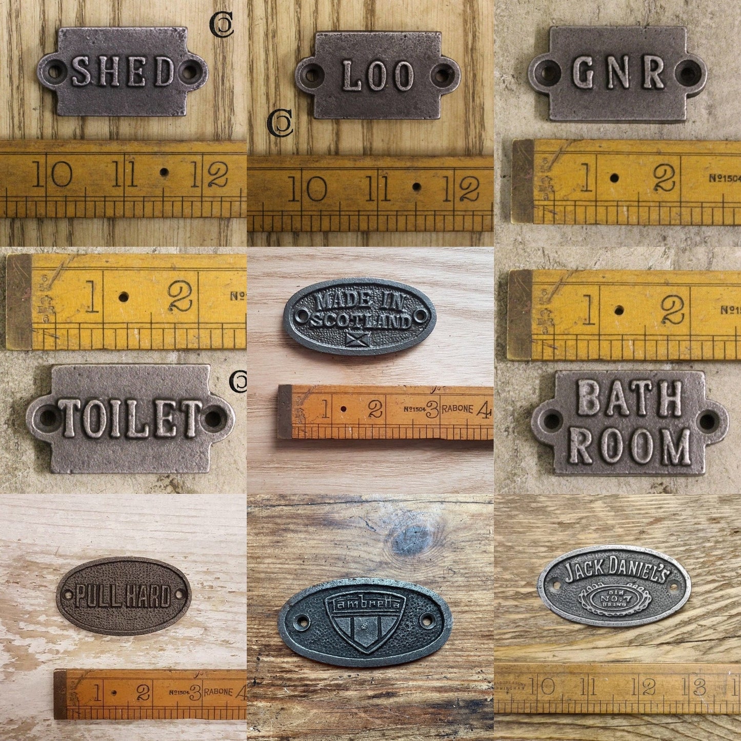 PETITE PLAQUES \ \ Cast Iron Rustic Metal Industrial Style Heavy Plaque Sign \ Vintage Style Industrial Retro Wall Sign Toilet