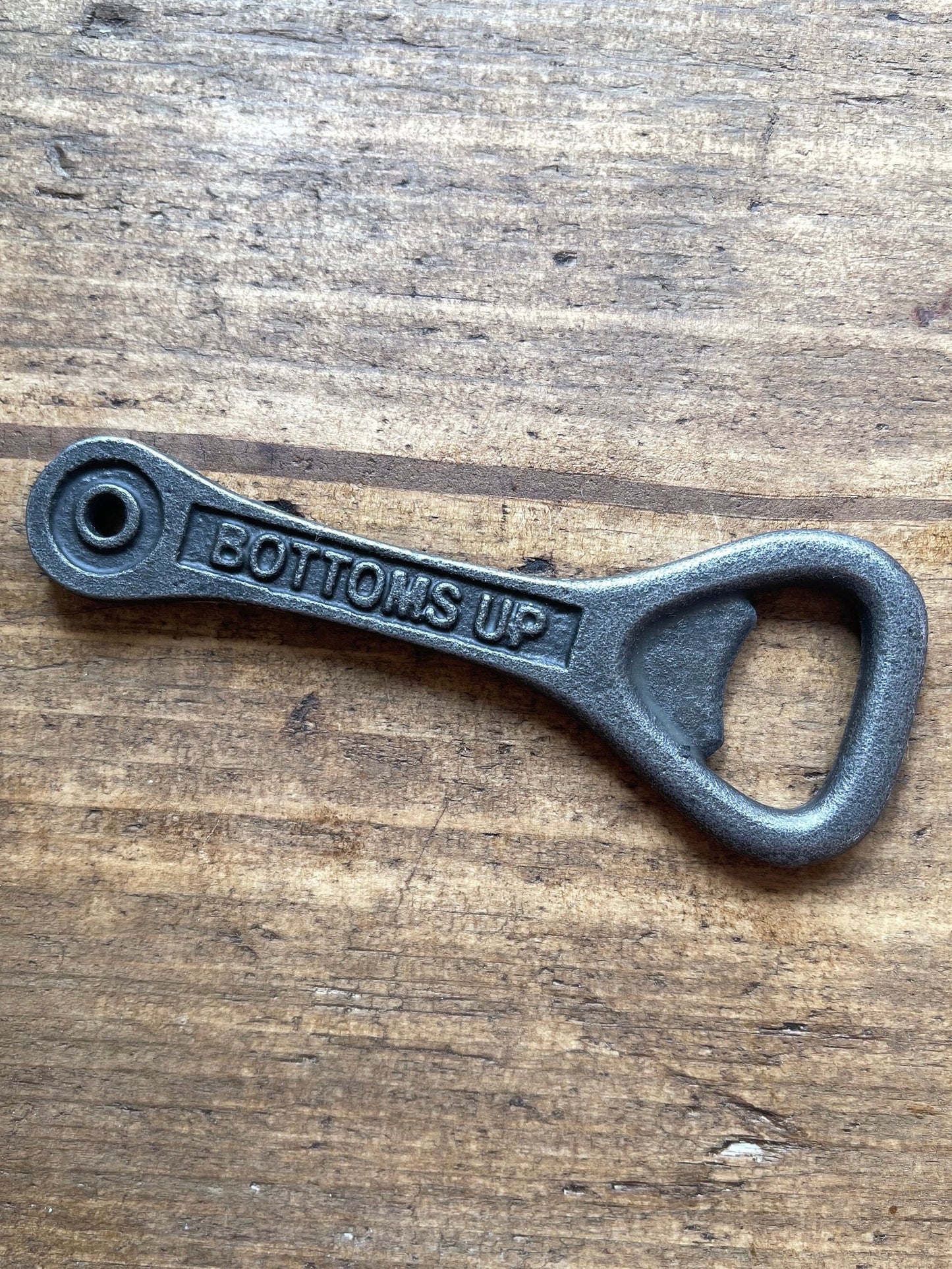 BOTTOMS UP \ Cast Iron Handheld Bottle Opener \ Vintage Style Home Bar