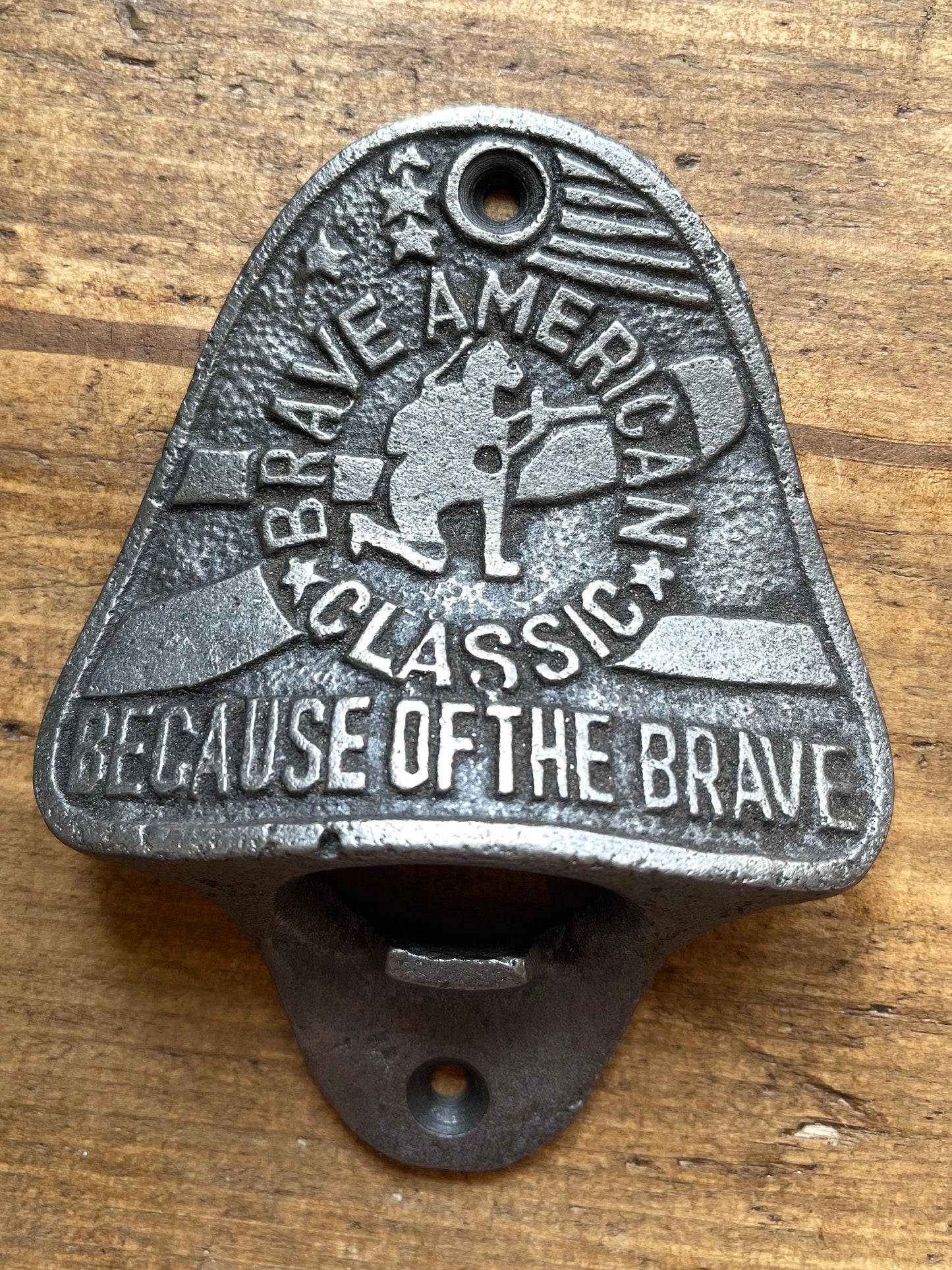 BRAVE AMERICAN \ Cast Iron Wall Mounted Bottle Opener \ Vintage Style Home