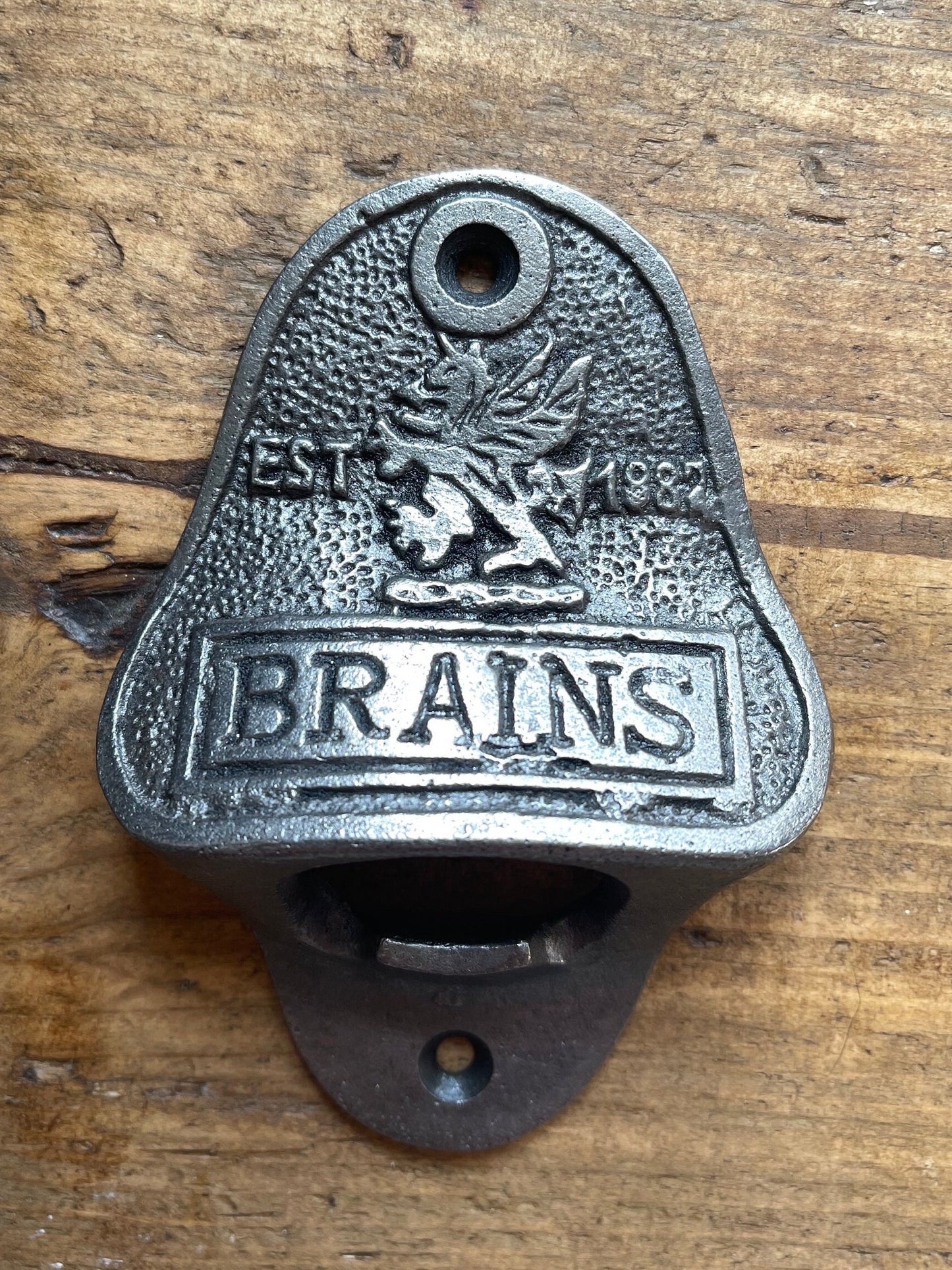 BRAINS BREWERY \ Cast Iron Wall Mounted Bottle Opener \ Vintage Style Home Bar