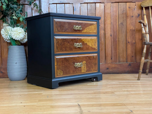 Small Painted Edwardian Walnut Chest Of Drawers \ Antique Satinwood Drawers \ Bedroom Draws