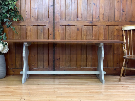 Vintage Narrow Mahogany Dining Table \ Painted Grey Refectory Kitchen Table