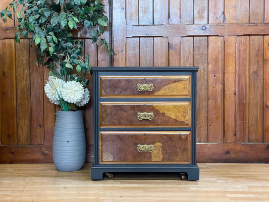 Small Painted Edwardian Walnut Chest Of Drawers \ Antique Satinwood Drawers \ Bedroom Draws