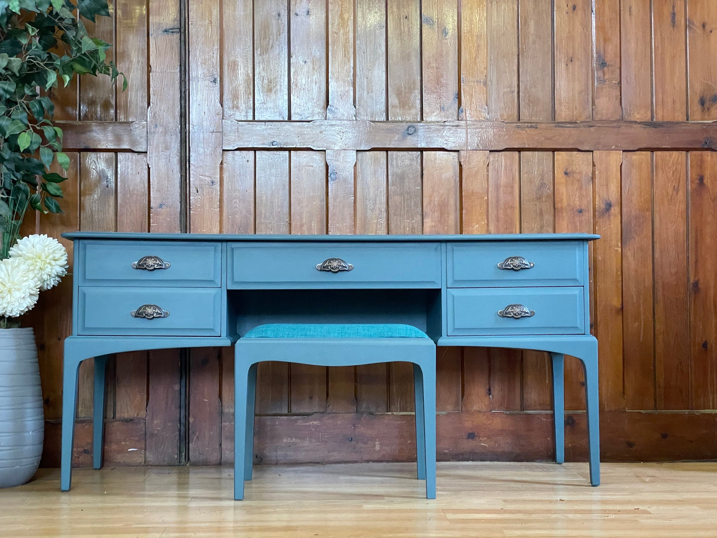 Vintage Stag Minstrel Dressing Table and Stool \ Painted Blue Desk / Workstation