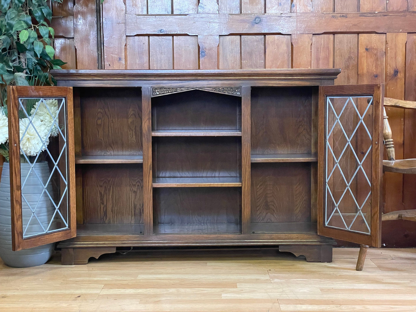 Vintage Glazed Old Charm Bookcase by Wood Bros \ Oak Hall Sheves \ Sideboard