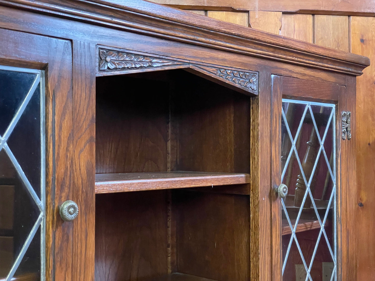 Vintage Glazed Old Charm Bookcase by Wood Bros \ Oak Hall Sheves \ Sideboard