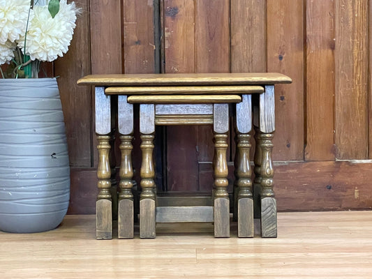 Old Charm Jointed Nest of Tables by Wood Bros \ Solid Oak Tudor Style Coffee Tables