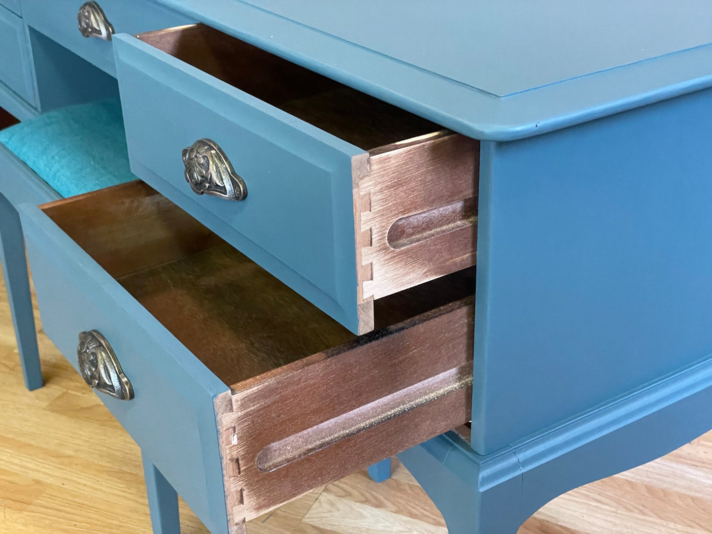 Vintage Stag Minstrel Dressing Table and Stool \ Painted Blue Desk / Workstation