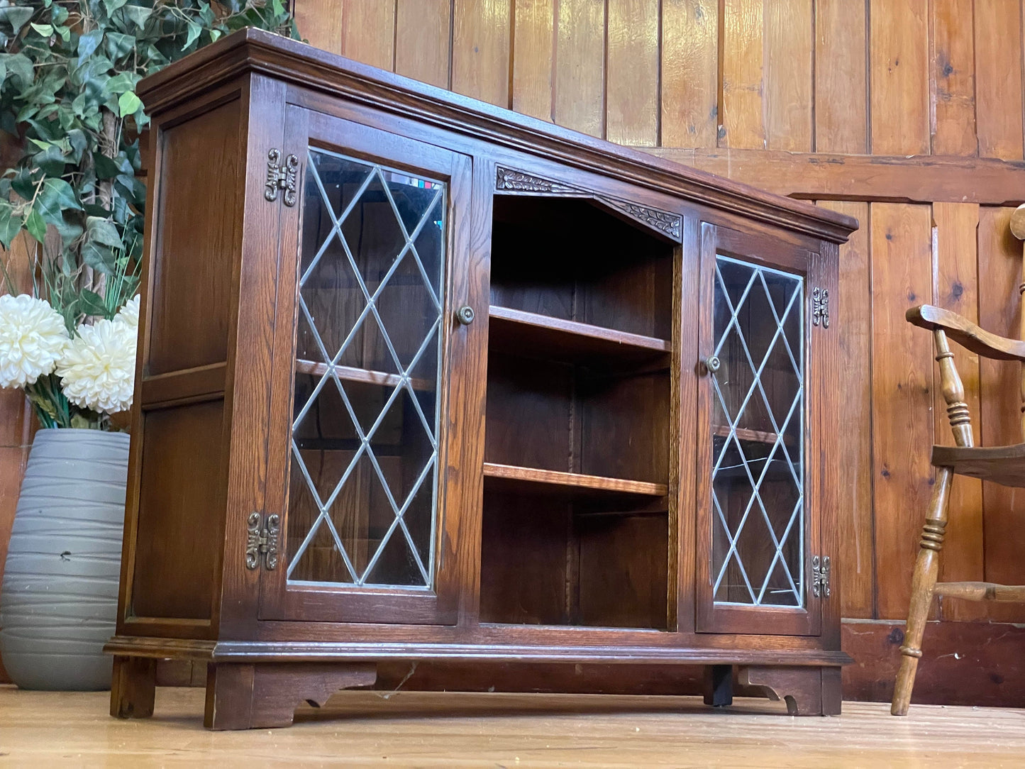 Vintage Glazed Old Charm Bookcase by Wood Bros \ Oak Hall Sheves \ Sideboard