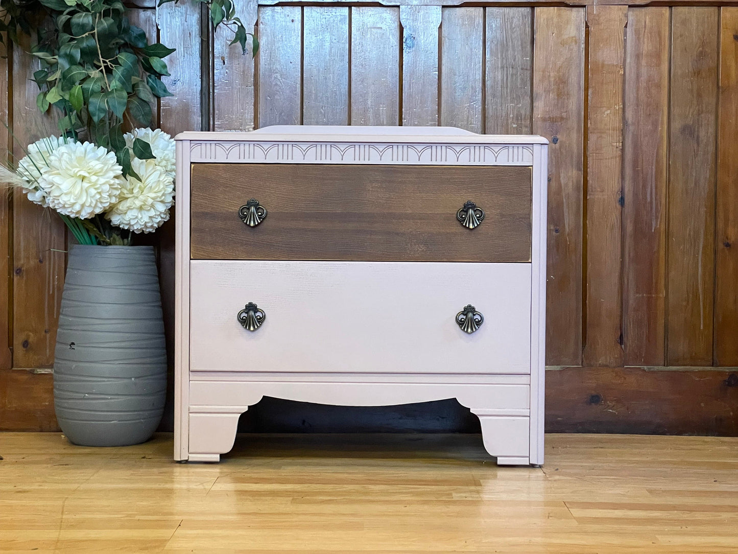 Vintage Oak Chest of Drawers by Lebus \ Pink  Chest of Drawers \ Retro Bedside