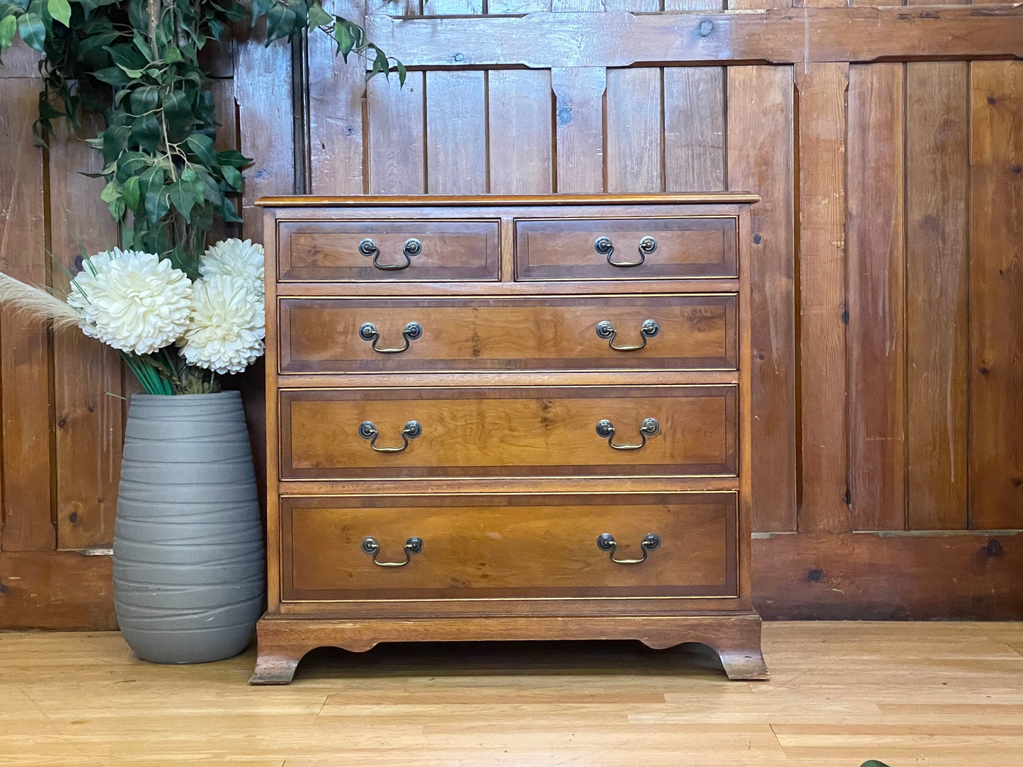 Vintage Reproduction Yew Chest of Drawers by Bradley \ Georgian Style Dresser