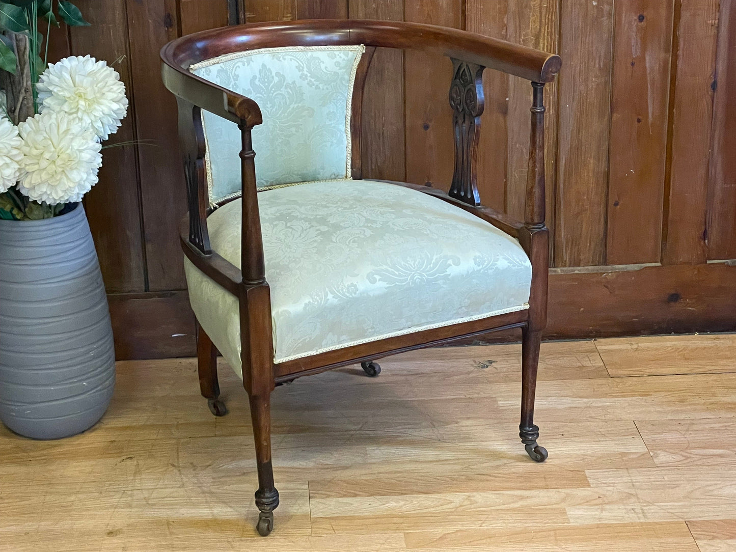 Antique Mahogany Tub Chair \ Edwardian Bedroom Statement Chair \ Upholstered Armchair